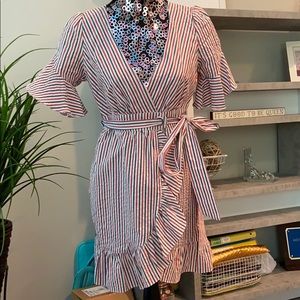 Red, navy, cream dress